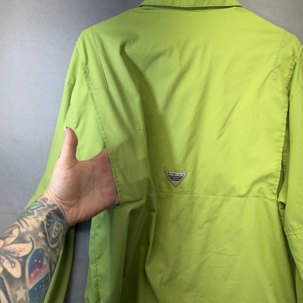 Columbia PFG Fishing Shirt Mens LRG Green Long Sleeve Omni-Shade Ripstop Vented - Picture 4 of 16